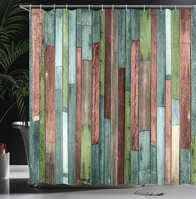 Ambesonne Wooden Print Shower Curtain, Brown Old Hardwood Floor Plank Grunge Lodge Garage Natural Rural Graphic, Cloth Fabric Bathroom Decor Set with Hooks, 69" W x 70" L, Dark Rosewood