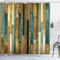 Ambesonne Wooden Print Shower Curtain, Brown Old Hardwood Floor Plank Grunge Lodge Garage Natural Rural Graphic, Cloth Fabric Bathroom Decor Set with Hooks, 69" W x 70" L, Cadet Blue