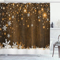 Ambesonne Christmas Shower Curtain, Rustic Wooden Backdrop with Snowflakes and Warm Traditional Celebration Print, Cloth Fabric Bathroom Decor Set with Hooks, 69" W x 75" L, Brown White