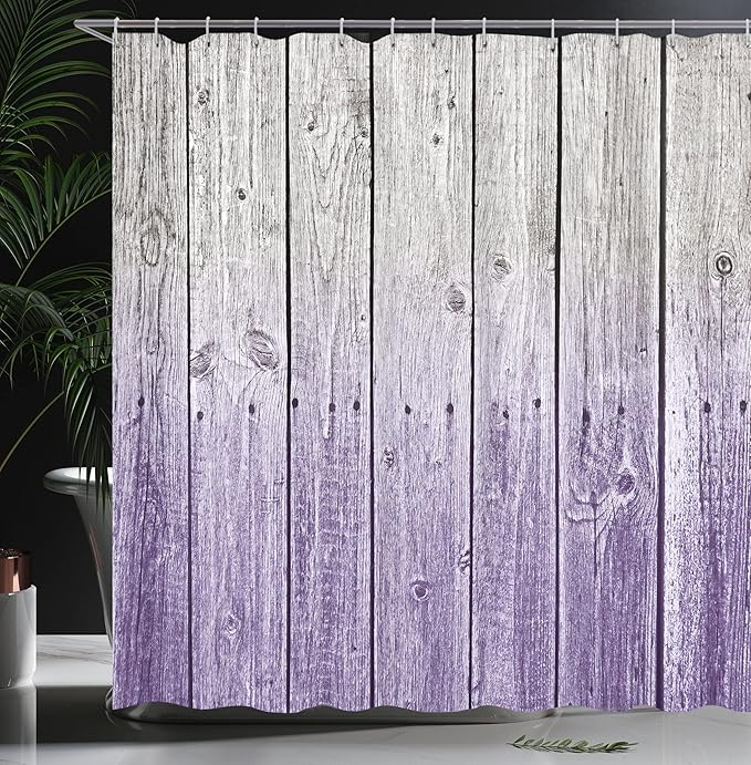 Ambesonne Rustic Shower Curtain, Wood Panels Background Digital Tones Effect Country House Art Image, Cloth Fabric Bathroom Decor Set with Hooks, 69" W x 75" L, Violet Blue