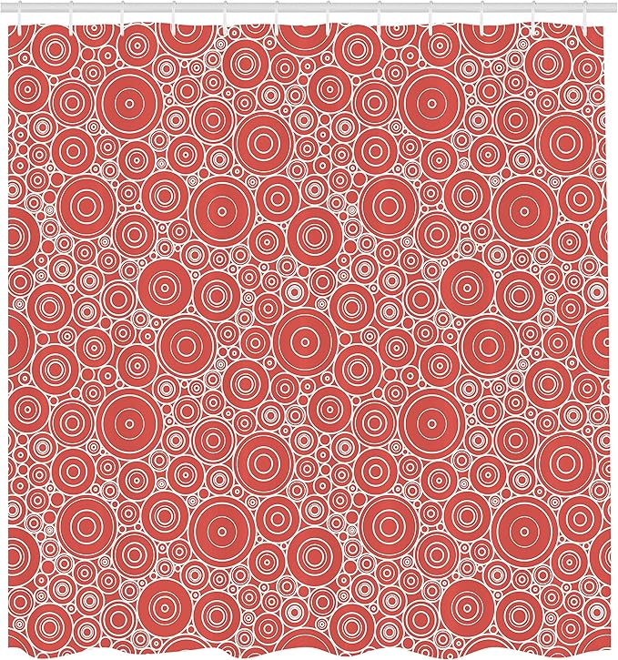 Ambesonne Geometric Shower Curtain, Different Sized Circles and Rounds Simple Style Graphic Print Shabby Home, Cloth Fabric Bathroom Decor Set with Hooks, 69" W x 84" L, Dark Salmon