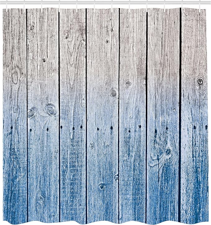 Ambesonne Rustic Shower Curtain, Wood Panels Background Digital Tones Effect Country House Art Image, Cloth Fabric Bathroom Decor Set with Hooks, 69" W x 70" L, Azure Blue