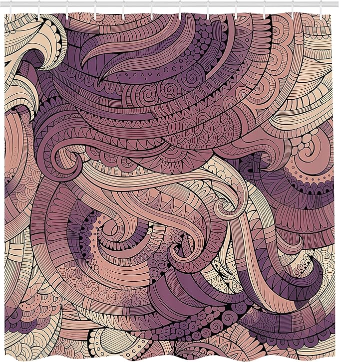 Ambesonne Abstract Shower Curtain, Ocean Inspired Graphic Paisley Pattern Swirled Hand Drawn Artwork Print, Cloth Fabric Bathroom Decor Set with Hooks, 69" W x 84" L, Eggplant Peach