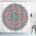 Ambesonne Mandala Shower Curtain, Round Pattern with Bohemian Floral Nature Theme Style Illustration, Cloth Fabric Bathroom Decor Set with Hooks, 69" W x 70" L, Pink Navy