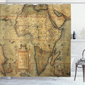 Ambesonne Map Print Shower Curtain, 16th Century Map of Africa Engraved by Cartographer Abraham Ortelius, Cloth Fabric Bathroom Decor Set with Hooks, 69" W x 70" L, Army Green Pale Brown