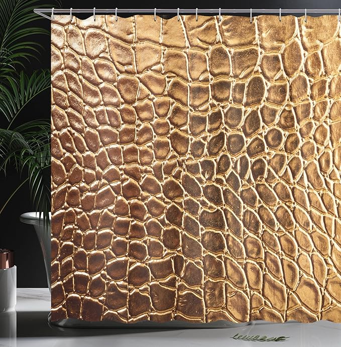 Ambesonne Animal Print Shower Curtain, Tint Vivid Crocodile Skin Nature Life Toughness High-End Design Artwork, Cloth Fabric Bathroom Decor Set with Hooks, 69" W x 70" L, Pale Brown