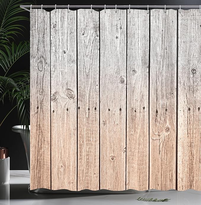 Ambesonne Rustic Shower Curtain, Wood Panels Background Digital Tones Effect Country House Art Image, Cloth Fabric Bathroom Decor Set with Hooks, 69" W x 84" L, Peach