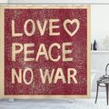 Ambesonne 1960s Shower Curtain, Love Peace Themed Text Pacifist Line Political Hippie Groovy Design, Cloth Fabric Bathroom Decor Set with Hooks, 69" W x 70" L, Redwood Pale Brown