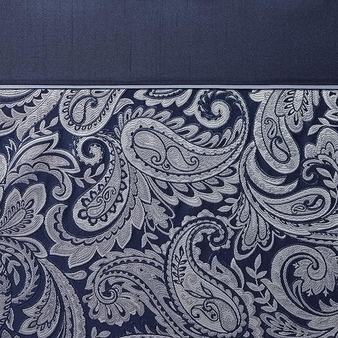 Madison Park Aubrey Shower Curtain Paisley Jacquard Pieced Microfiber Faux Silk Modern Home Bathroom Decorations Bathtub Privacy Screen, Decorative Bathroom, 72" x 72", Navy
