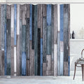 Ambesonne Wooden Print Shower Curtain, Brown Old Hardwood Floor Plank Grunge Lodge Garage Natural Rural Graphic, Cloth Fabric Bathroom Decor Set with Hooks, 69" W x 84" L, Azure Grey
