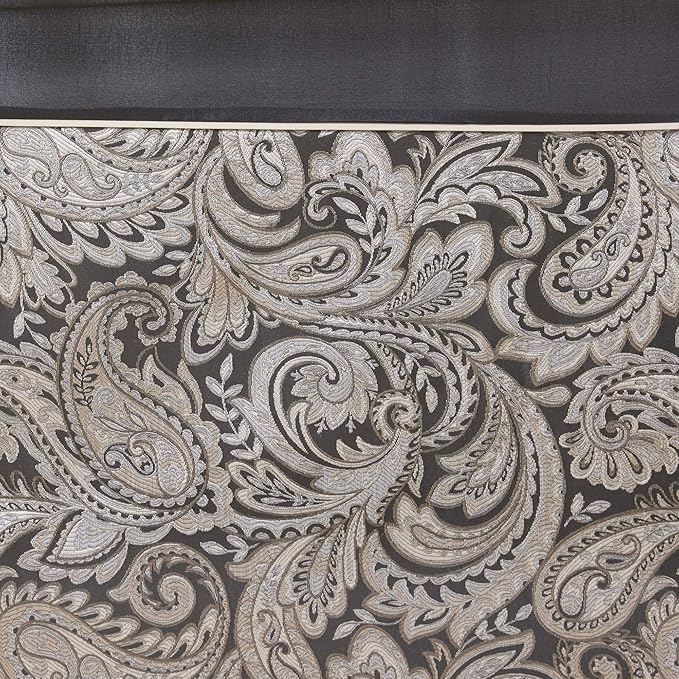 Madison Park - MP70-845 Aubrey Shower Curtain Paisley Jacquard Pieced Microfiber Faux Silk Modern Home Bathroom Decorations Bathtub Privacy Screen, 72" x 72", Black