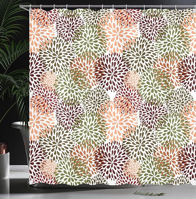 Ambesonne Floral Shower Curtain, Modern Floral Ornate Petals Flourish Traditional Springtime Garden Leaves, Cloth Fabric Bathroom Decor Set with Hooks, 69" W x 70" L, Pale Caramel
