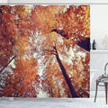 Ambesonne Forest Shower Curtain, Forest with Deciduous Trees Shedding Leaf Shady Toned Flora Scenery Photo Art, Cloth Fabric Bathroom Decor Set with Hooks, 69" W x 70" L, Orange