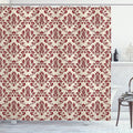 Ambesonne Damask Shower Curtain, Damask Illustration with Abstract Flower Blossoming Pattern Antique, Cloth Fabric Bathroom Decor Set with Hooks, 69" W x 70" L, Burgundy