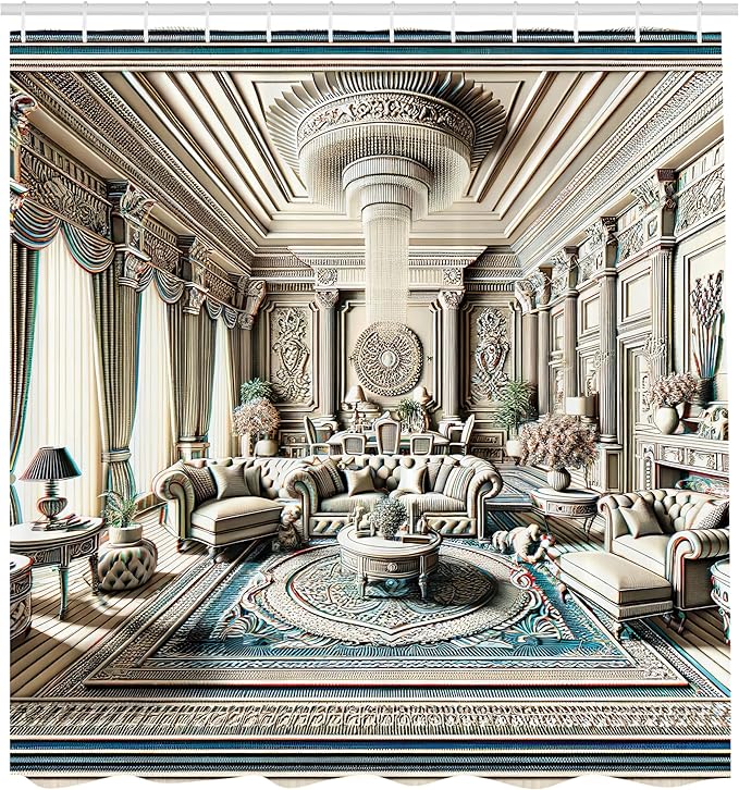 Ambesonne Classic Shower Curtain, Extravagant Hall with Oceanic and Neutral Color Details Room View Print, Cloth Fabric Bathroom Decor Set with Hooks, 69" W x 75" L, Coconut and Sea Blue