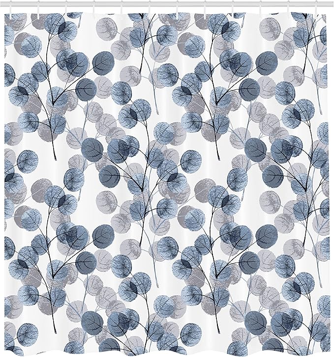 Ambesonne Nature Shower Curtain, Soft Colored Bay Leaf Watercolor Branches Growth Essence Image Print, Cloth Fabric Bathroom Decor Set with Hooks, 69" W x 75" L, Slate Blue