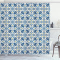 Ambesonne Yellow and Blue Shower Curtain, Portuguese Traditional Tiles Abstract Mosaic Floral Swirl Motifs, Cloth Fabric Bathroom Decor Set with Hooks, 69" W x 75" L, Orange Yellow