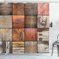 Ambesonne Antique Shower Curtain, Assortment of Different Wooden Architecture Elements Timber Door Key Print, Cloth Fabric Bathroom Decor Set with Hooks, 69" W x 84" L, Chocolate Brown