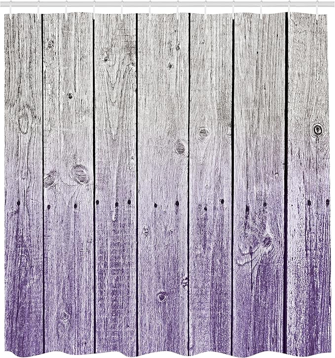 Ambesonne Rustic Shower Curtain, Wood Panels Background Digital Tones Effect Country House Art Image, Cloth Fabric Bathroom Decor Set with Hooks, 69" W x 75" L, Violet Blue