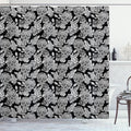 Ambesonne Masquerade Shower Curtain, Gothic Folk Art Collection Skulls with Flowers Monochrome Muertos Tombstone, Cloth Fabric Bathroom Decor Set with Hooks, 69" W x 70" L, White and Black