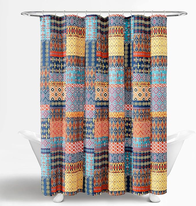 Lush Decor Misha Shower Curtain Single 72" W x 72" L Multi - Fabric Shower Curtains for Bathroom - Patchwork Bathroom Curtain - Colorful Boho Decor