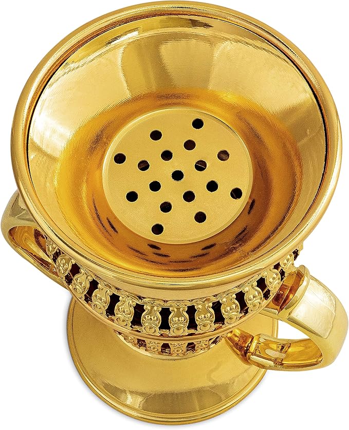 AM Regal Metal Incense Burner - Bakhoor Burner Mubkhara – Frankincense Resin Burner - Ideal for Yoga, Spa & Aromatherapy (Gold)