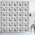Ambesonne Manly Shower Curtain, Greyscale Pattern with Rider Skulls Bone Bikers Repair Shops Services Art, Cloth Fabric Bathroom Decor Set with Hooks, 69" W x 70" L, Charcoal Grey White
