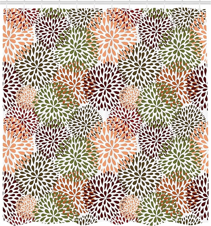 Ambesonne Floral Shower Curtain, Modern Floral Ornate Petals Flourish Traditional Springtime Garden Leaves, Cloth Fabric Bathroom Decor Set with Hooks, 69" W x 84" L, Pale Caramel