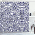 Ambesonne Indigo Shower Curtain, Mandala Pattern of Blooming with Trippy Flowery Hearts on Plain Backdrop Print, Cloth Fabric Bathroom Decor Set with Hooks, 69" W x 84" L, Indigo and White