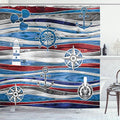 Ambesonne Anchor Shower Curtain, Shipping Boat Anchor Lighthouse Steering Wheel Compass on Waves Background, Cloth Fabric Bathroom Decor Set with Hooks, 69" W x 75" L, Grey Red