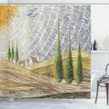 Ambesonne Italian Shower Curtain, Van Gogh Style Italy Valley Rural Fields European Scenery Painting Print, Cloth Fabric Bathroom Decor Set with Hooks, 69" W x 75" L, Lime Green Apricot Night Blue