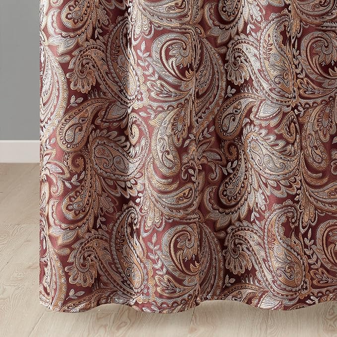Madison Park Aubrey Shower Curtain Paisley Jacquard Pieced Microfiber Faux Silk Modern Home Bathroom Decorations, 72x72, Burgundy