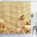 Ambesonne Seashells Shower Curtain, Seashells on Sandy Beach Starfish Summer Travel Destination Sand Shells Nature, Cloth Fabric Bathroom Decor Set with Hooks, 69" W x 75" L, Brown