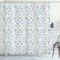 Ambesonne Snowflake Shower Curtain, Christmas Themed Abstract Winter Season Motifs and Leaves Colorful Composition, Cloth Fabric Bathroom Decor Set with Hooks, 69" W x 75" L, Cream Blue