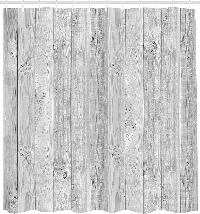 Ambesonne Grey Shower Curtain, Picture of Smooth Oak Wood Texture in Old Fashion Retro Style Horizontal Nature Design Home, Cloth Fabric Bathroom Decor Set with Hooks, 69" W x 75" L, Grey