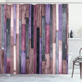 Ambesonne Wooden Print Shower Curtain, Brown Old Hardwood Floor Plank Grunge Lodge Garage Natural Rural Graphic, Cloth Fabric Bathroom Decor Set with Hooks, 69" W x 75" L, Blue Violet