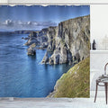 Ambesonne Coastal Shower Curtain, Atlantic Coast Cliffs at Mizen Head County Cork Ireland Ocean Coastal Scenery, Cloth Fabric Bathroom Decor Set with Hooks, 69" W x 70" L, Taupe Green