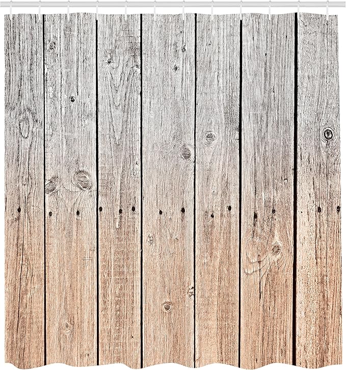 Ambesonne Rustic Shower Curtain, Wood Panels Background Digital Tones Effect Country House Art Image, Cloth Fabric Bathroom Decor Set with Hooks, 69" W x 75" L, Peach