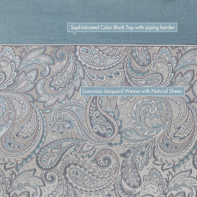 Madison Park Aubrey Shower Curtain Paisley Jacquard Pieced Microfiber Faux Silk Modern Home Bathroom Decorations Bathtub Privacy Screen, Decorative Bathroom, 72" x 72", Teal