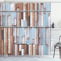 Ambesonne Rustic Shower Curtain, Nautical Wooden Planks Tree Designs on Rusty Screws Art Print, Cloth Fabric Bathroom Decor Set with Hooks, 69" W x 75" L, Brown White and Blue