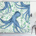 Ambesonne Nautical Shower Curtain, Sealife Sea Monster Octopus Kraken with Tentacles and Colorful Flowers, Cloth Fabric Bathroom Decor Set with Hooks, 69" W x 75" L, Mint Green