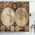 Ambesonne World Map Shower Curtain, Old World Map Drawn in 1720s Nostalgic Style Art Historical Atlas Vintage Design, Cloth Fabric Bathroom Decor Set with Hooks, 69" W x 70" L, Multicolor
