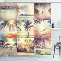 Ambesonne Tropical Shower Curtain, Tropical Beach Theme Adventure Destination Holiday Shore Travel Sunshine Coast, Cloth Fabric Bathroom Decor Set with Hooks, 69" W x 84" L, Beige Cream