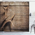 Ambesonne Antlers Shower Curtain, Deer Antlers on Wood Table Rustic Texture Surface Hunting Season Fall Gathering Art, Cloth Fabric Bathroom Decor Set with Hooks, 69" W x 70" L, Umber