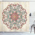 Ambesonne Mandala Shower Curtain, Oriental Mandala Vintage Style Boho Art Geometric Forms Pattern Image, Cloth Fabric Bathroom Decor Set with Hooks, 69" W x 70" L, Red Cream Green