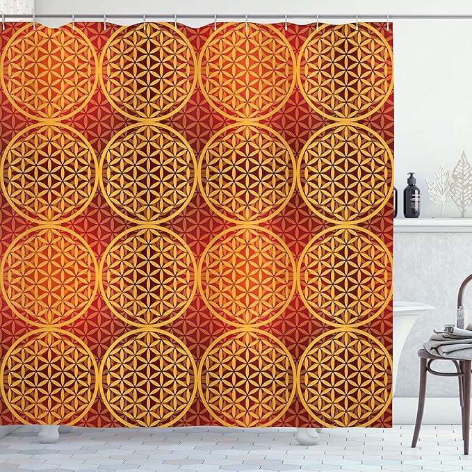 Ambesonne Victorian Shower Curtain, Vintage Style Flower with Medieval Tones Rococo Baroque Esoteric Motif, Cloth Fabric Bathroom Decor Set with Hooks, 69" W x 75" L, Mustard Orange