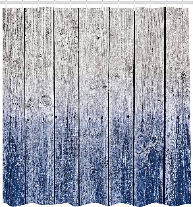 Ambesonne Rustic Shower Curtain, Wood Panels Background with Digital Tones Effect Country House Image, Cloth Fabric Bathroom Decor Set with Hooks, 69" W x 70" L, Cobalt Grey