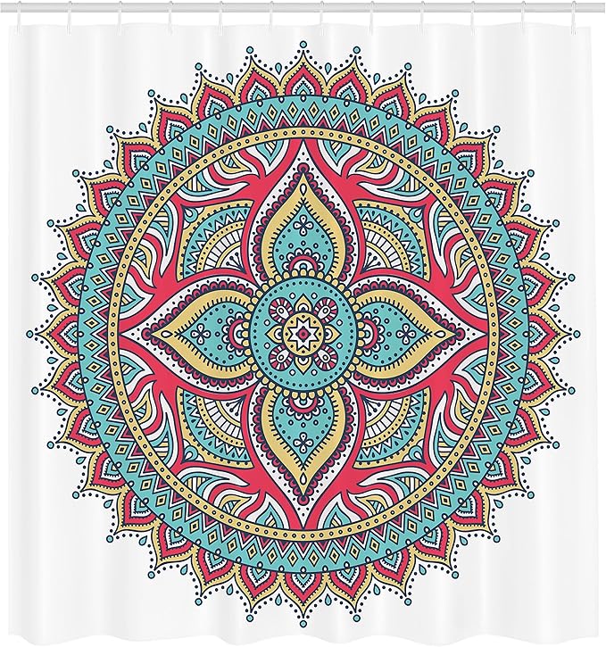 Ambesonne Mandala Shower Curtain, Round Pattern with Bohemian Floral Nature Theme Style Illustration, Cloth Fabric Bathroom Decor Set with Hooks, 69" W x 70" L, Pink Navy
